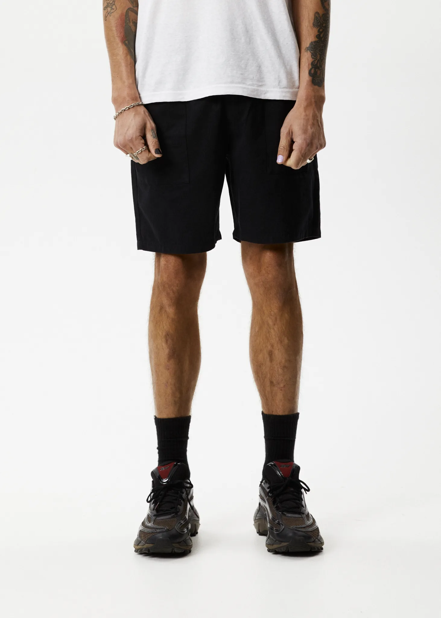 AFENDS Mens Cabal - Elastic Waist Technical Short - Black