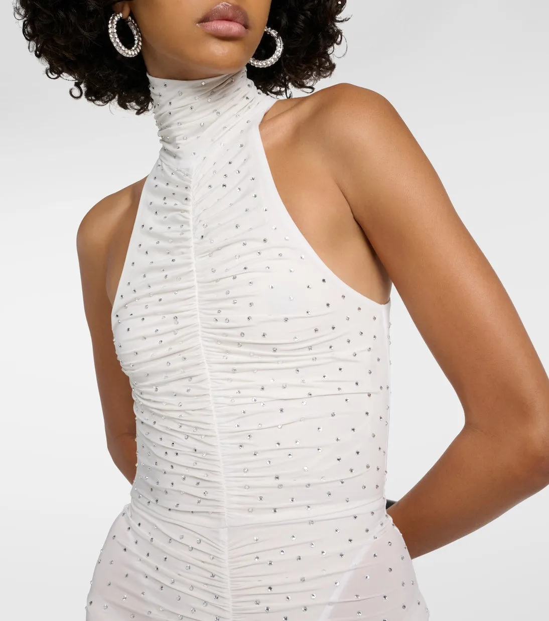 Alex Perry Crystal Gathered Maxi Dress, White