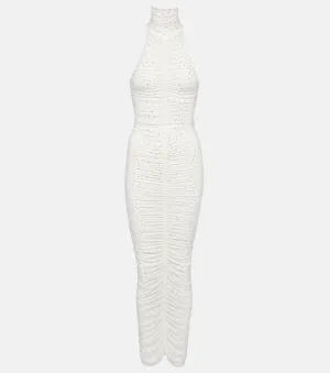 Alex Perry Crystal Gathered Maxi Dress, White