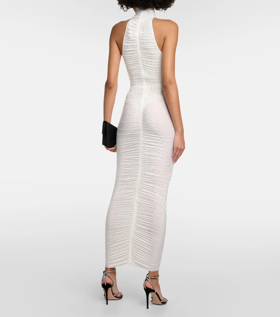 Alex Perry Crystal Gathered Maxi Dress, White