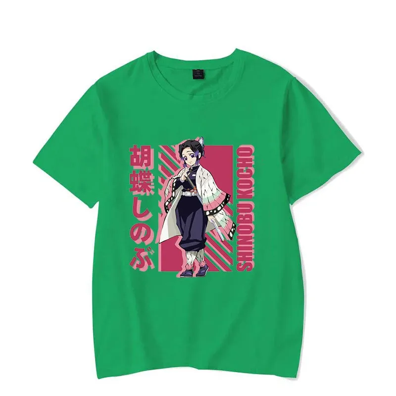 Anime Demon Slayer Kochou Shinobu Printed T-Shirts Casual Short Sleeve