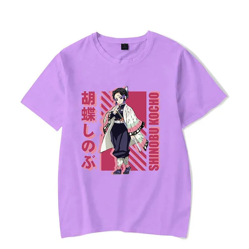 Anime Demon Slayer Kochou Shinobu Printed T-Shirts Casual Short Sleeve