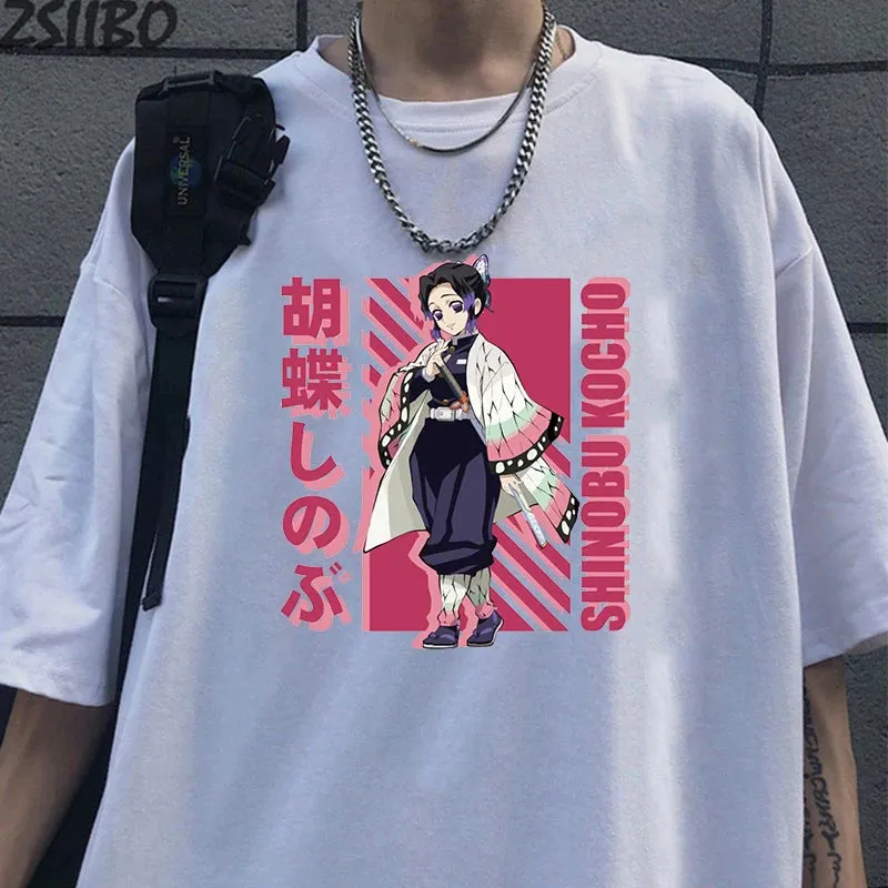 Anime Demon Slayer Kochou Shinobu Printed T-Shirts Casual Short Sleeve