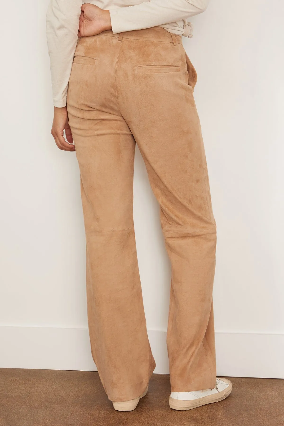 Baggy Lowrise Suede Trousers in Sand