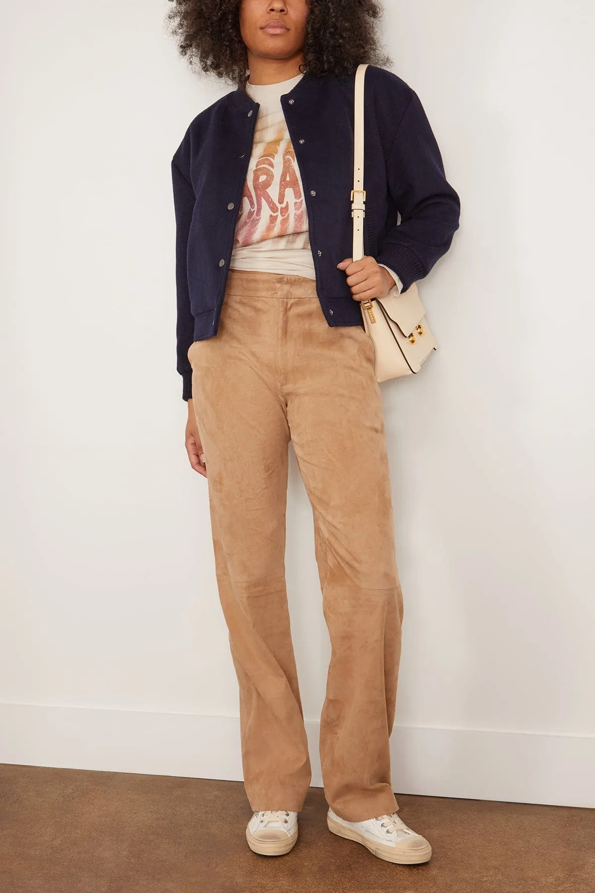 Baggy Lowrise Suede Trousers in Sand