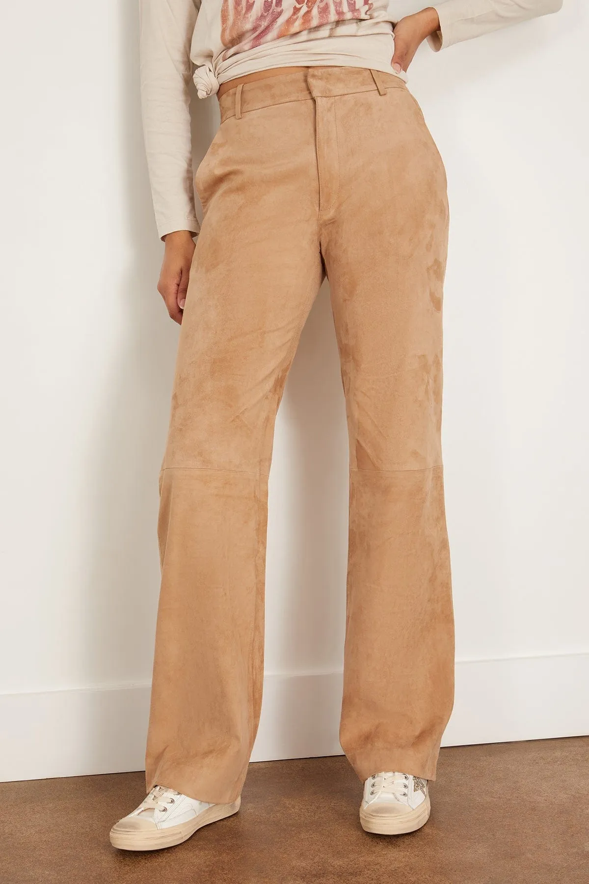 Baggy Lowrise Suede Trousers in Sand