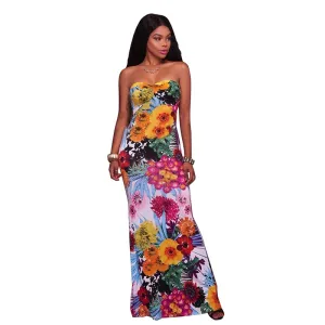Bahamas White Multi-Color Print Key-Hole Back Maxi Dress #Maxi Dress #White #