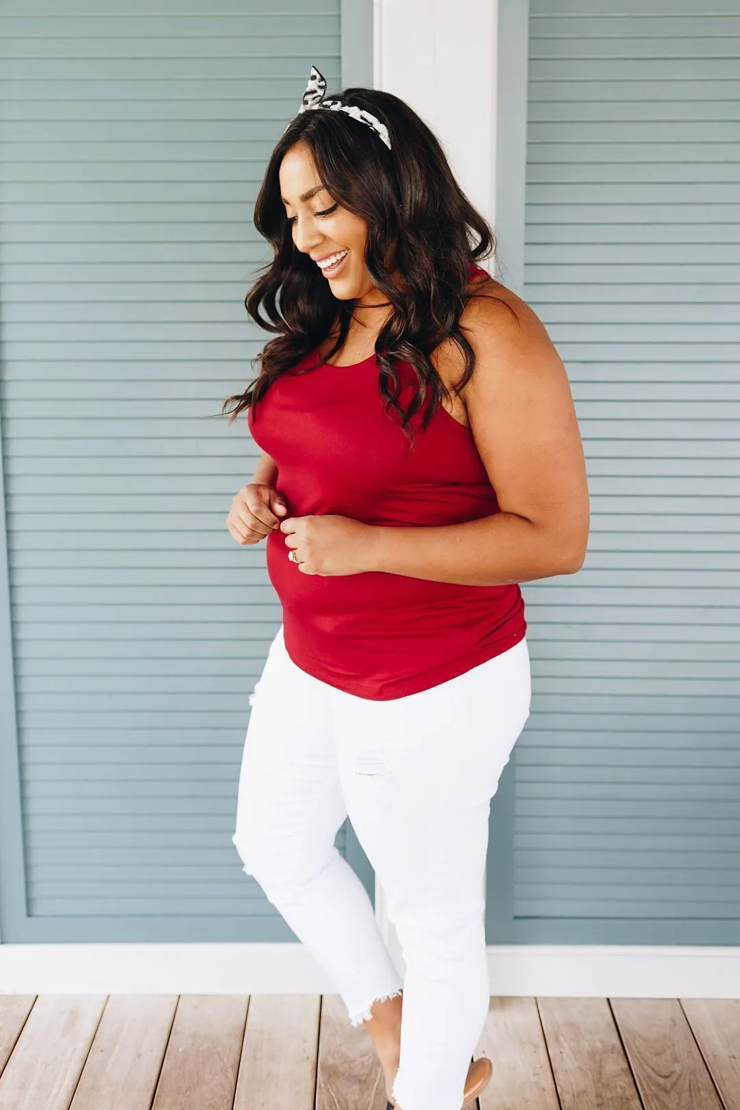 Basic Scoop Neck Tank In Crimson