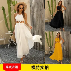 Beach Vacation Must-Have: Split-Front Backless Chiffon Dress