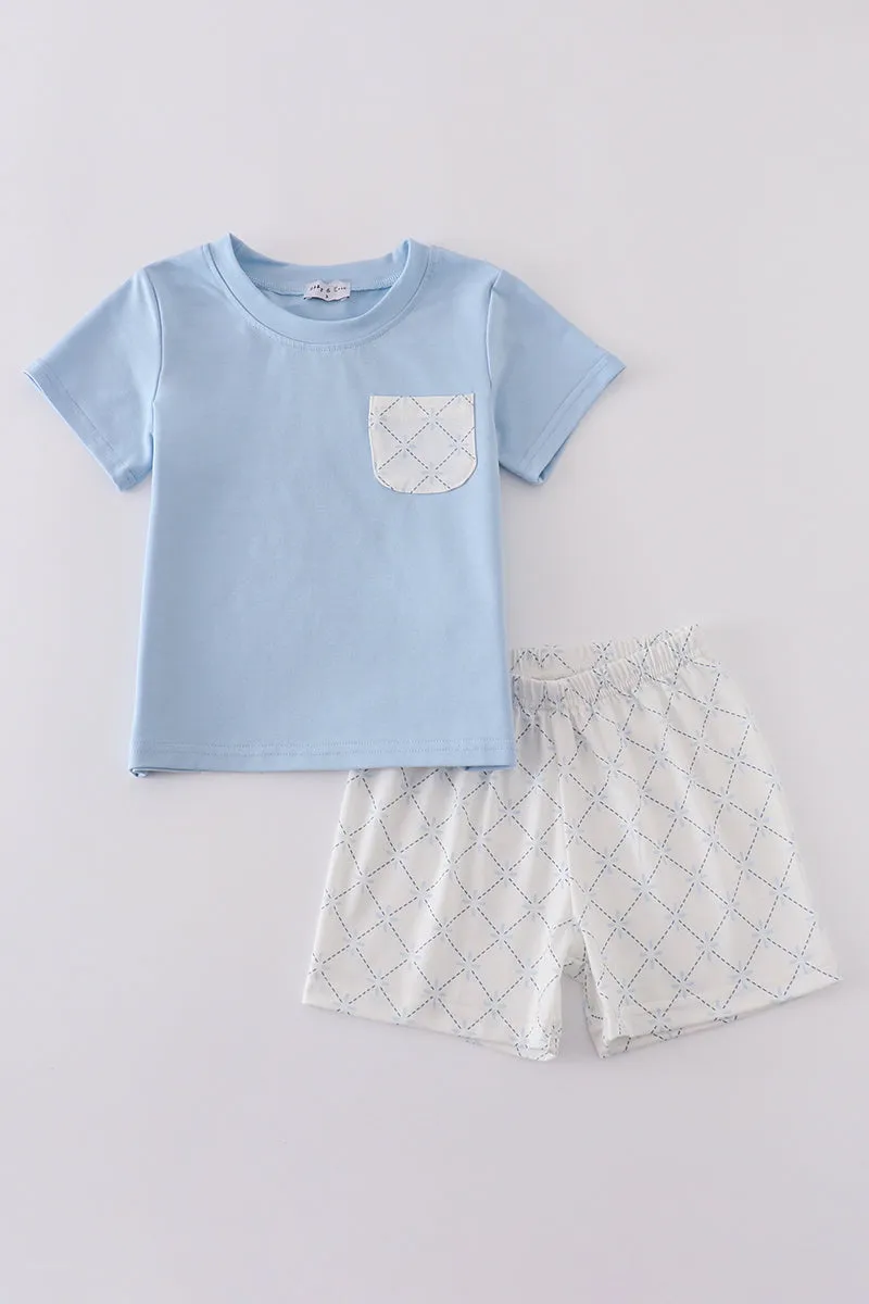 Blue classic lattice charm shorts set