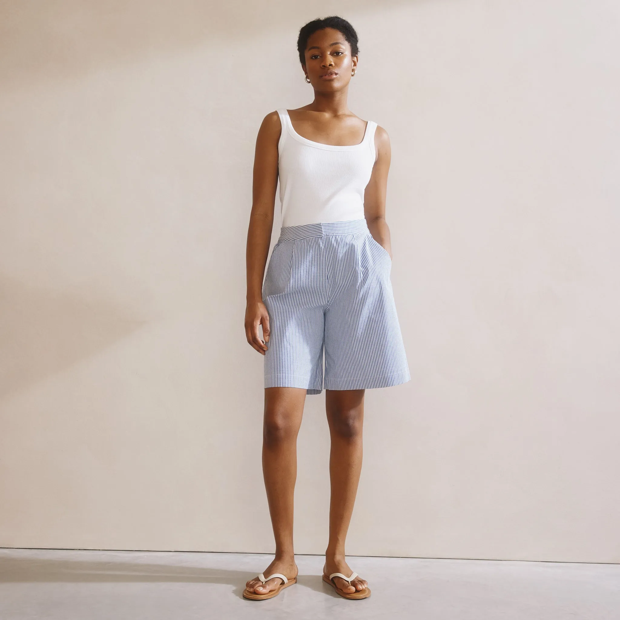 Blue Ticking Stripe Bermuda Shorts