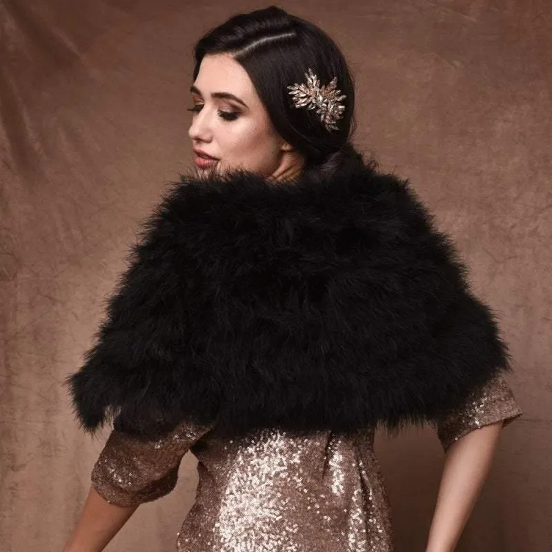 Brides Black Marabou Feather Wrap, Vintage Shrug, Stole 1482