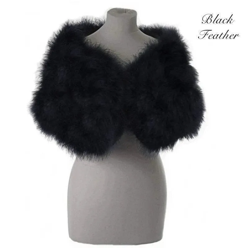 Brides Black Marabou Feather Wrap, Vintage Shrug, Stole 1482