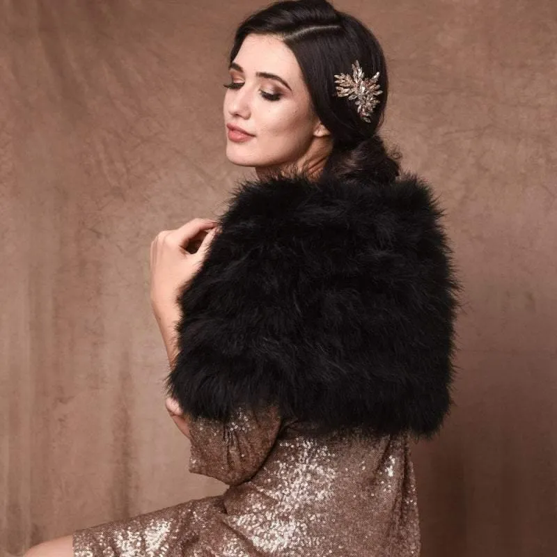 Brides Black Marabou Feather Wrap, Vintage Shrug, Stole 1482