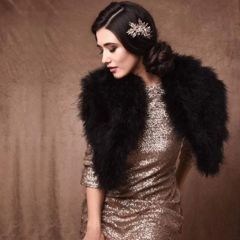 Brides Black Marabou Feather Wrap, Vintage Shrug, Stole 1482