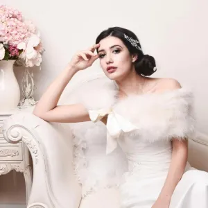 Brides Ivory Vintage Inspired Marabou Feather Stole, Shrug, Wrap 6092