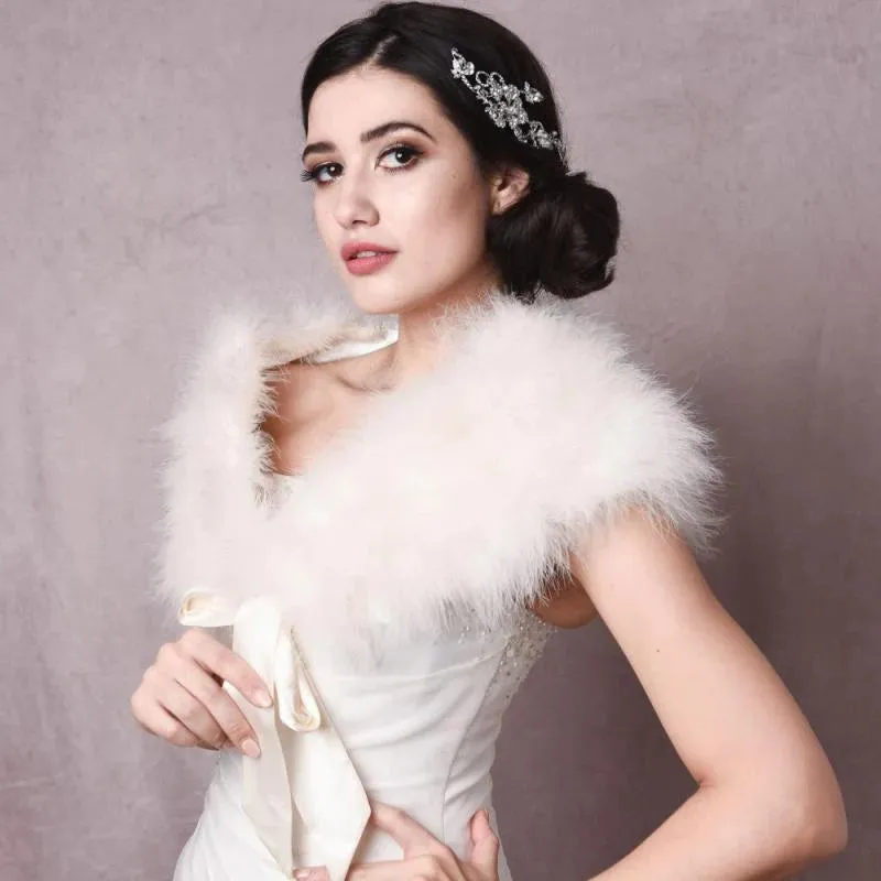 Brides Ivory Vintage Inspired Marabou Feather Stole, Shrug, Wrap 6092