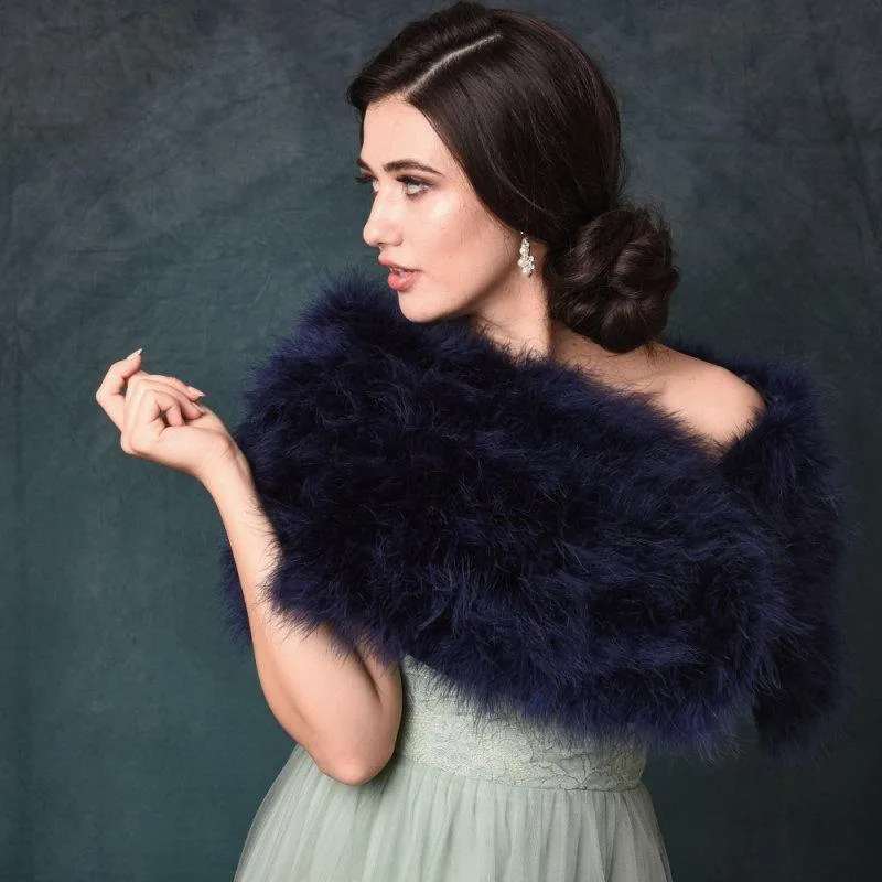 Brides Navy Blue Marabou Feather Wrap, Vintage Inspired Shrug, Stole 1298