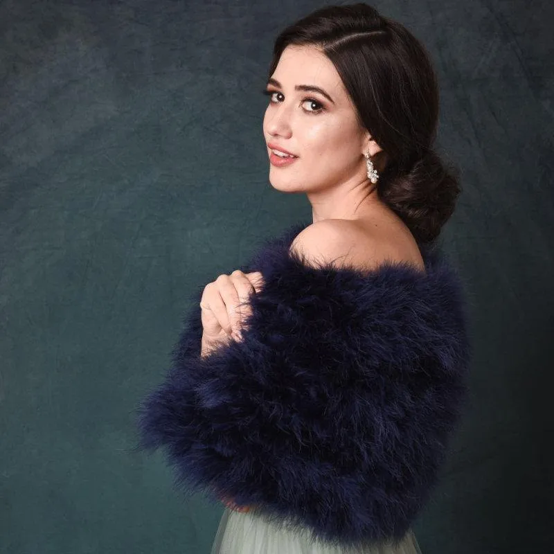 Brides Navy Blue Marabou Feather Wrap, Vintage Inspired Shrug, Stole 1298