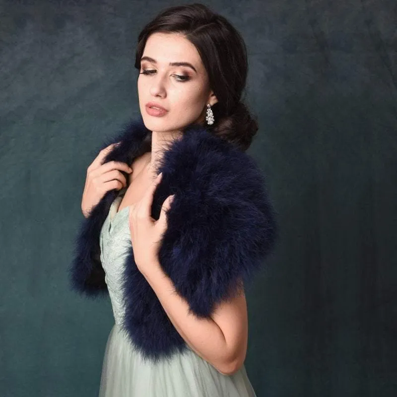 Brides Navy Blue Vintage Inspired Marabou Feather Stole, Shrug, Wrap 1417