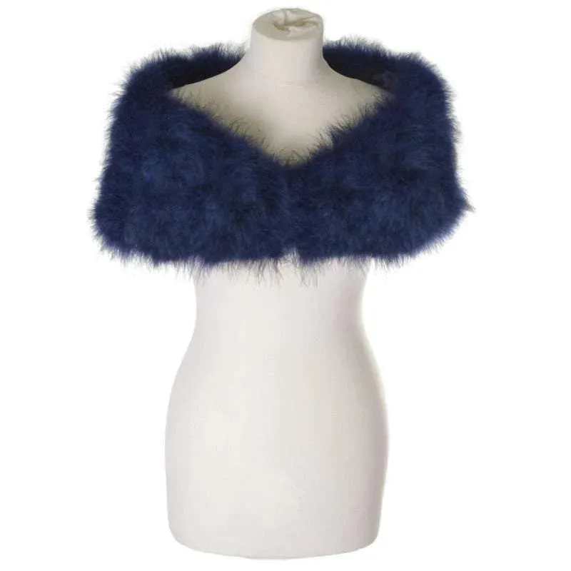 Brides Navy Blue Vintage Inspired Marabou Feather Stole, Shrug, Wrap 1417