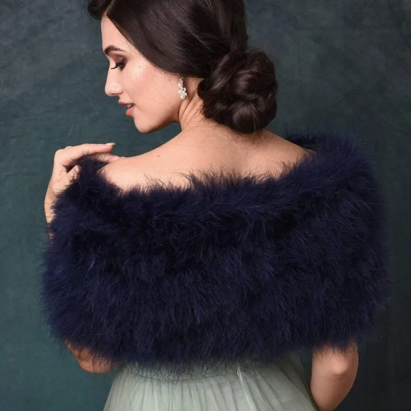 Brides Navy Blue Vintage Inspired Marabou Feather Stole, Shrug, Wrap 1417