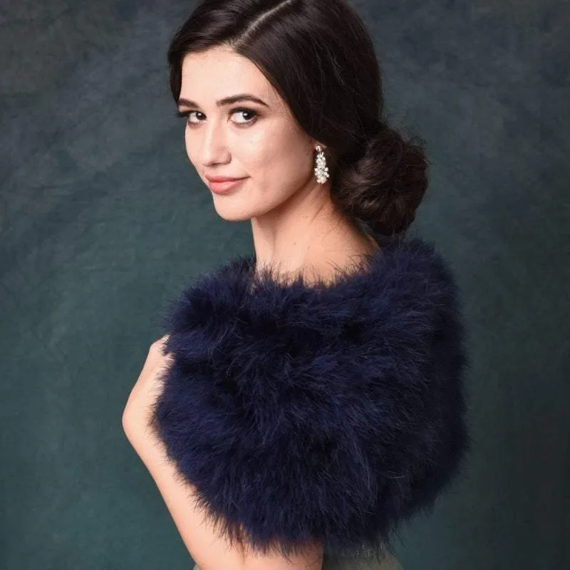 Brides Navy Blue Vintage Inspired Marabou Feather Stole, Shrug, Wrap 1417