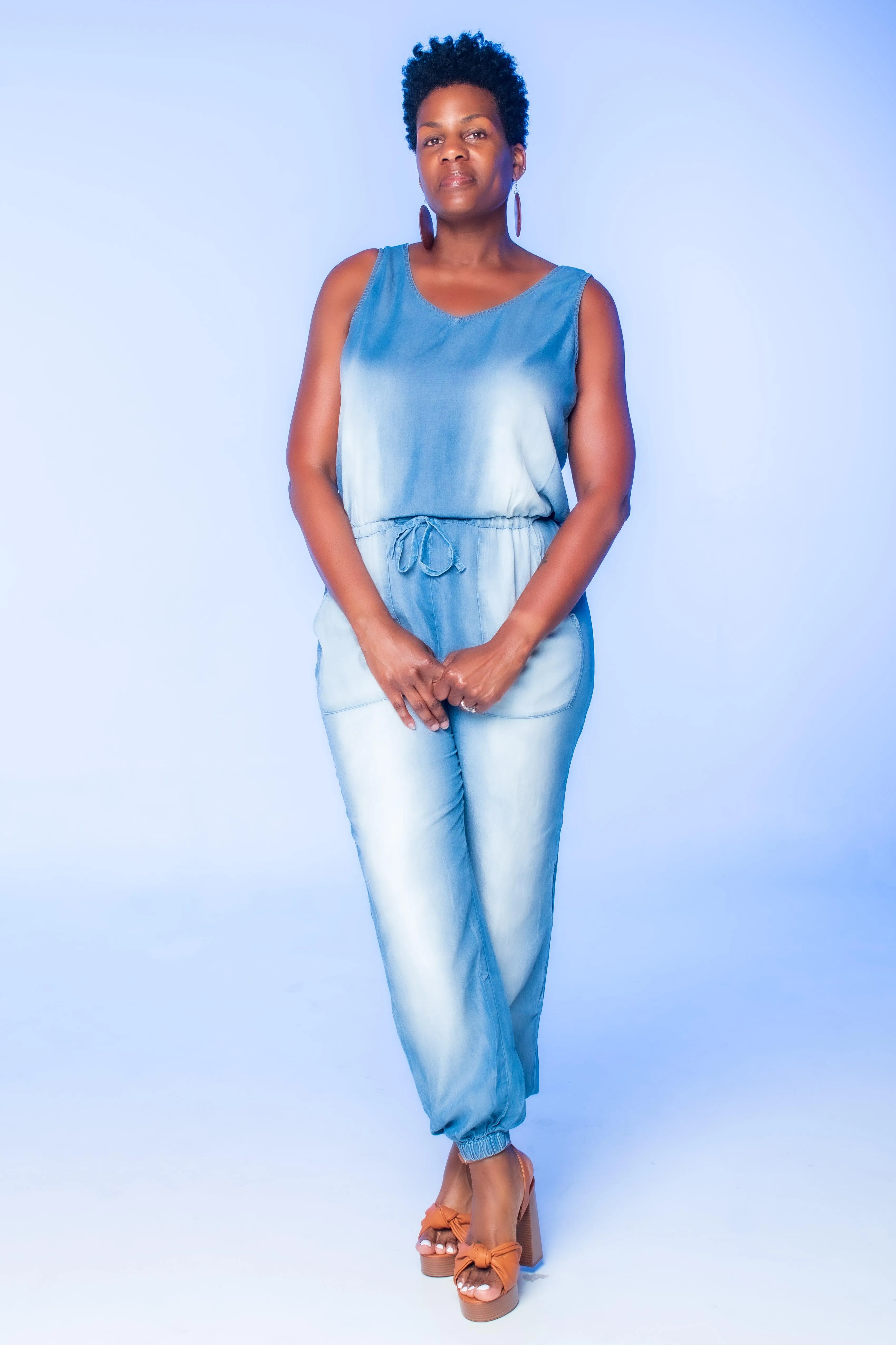 Chambray Sleeveless Jumpsuit