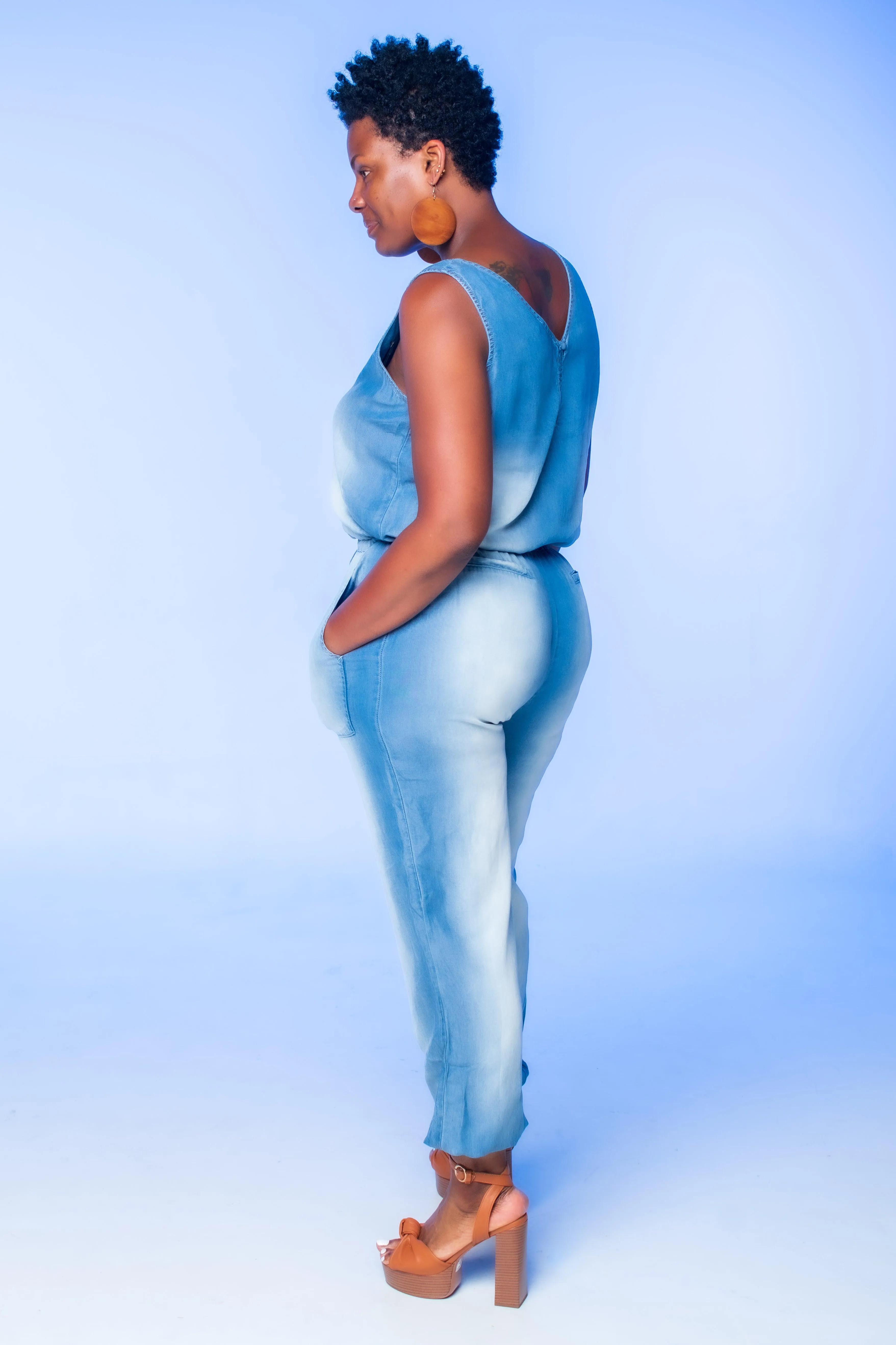 Chambray Sleeveless Jumpsuit