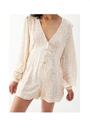 Charlie Holiday Womens Billie Animal Print Playsuit Romper, Tan and White, 6