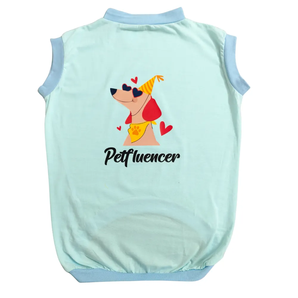 Cheeku Petfluencer Graphic Cotton T Shirt for Dogs and Cats (Sky Blue)