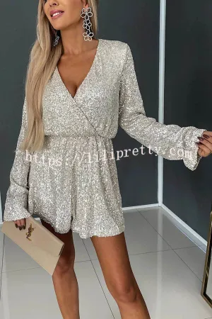 Chic Aspirations Sequin Elastic Waist Wrap Loose Romper