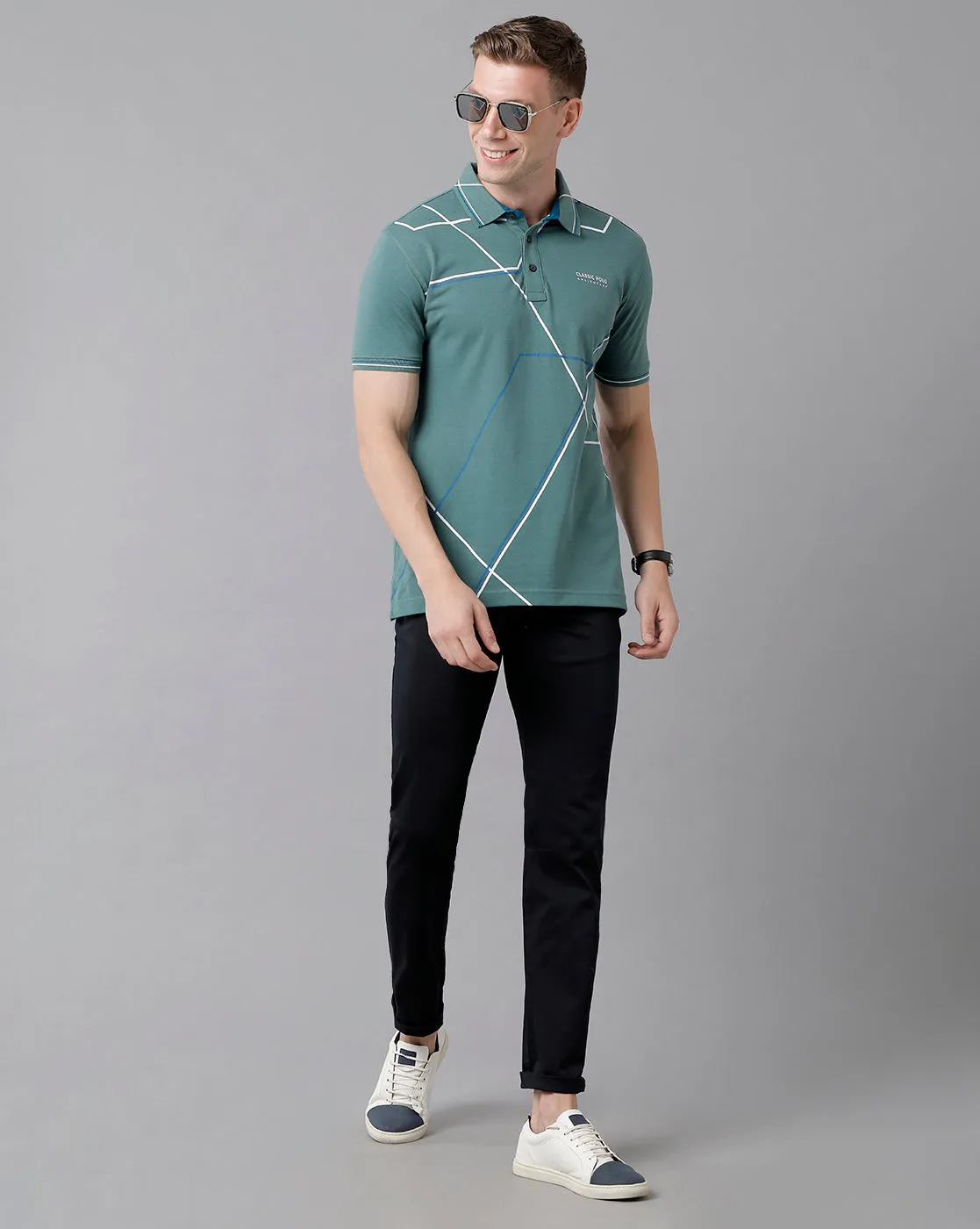 Classic Polo Men's Cotton Printed Half Sleeve Slim Fit Polo Neck Green Color T-Shirt | Prm - 704 B