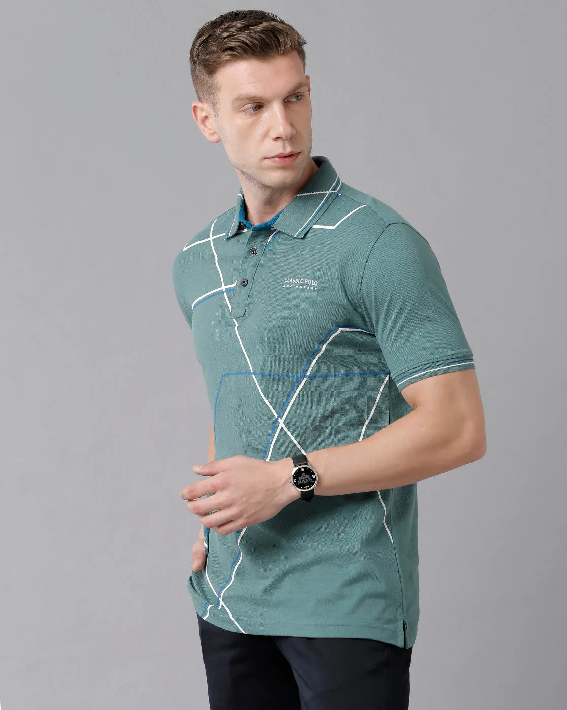 Classic Polo Men's Cotton Printed Half Sleeve Slim Fit Polo Neck Green Color T-Shirt | Prm - 704 B