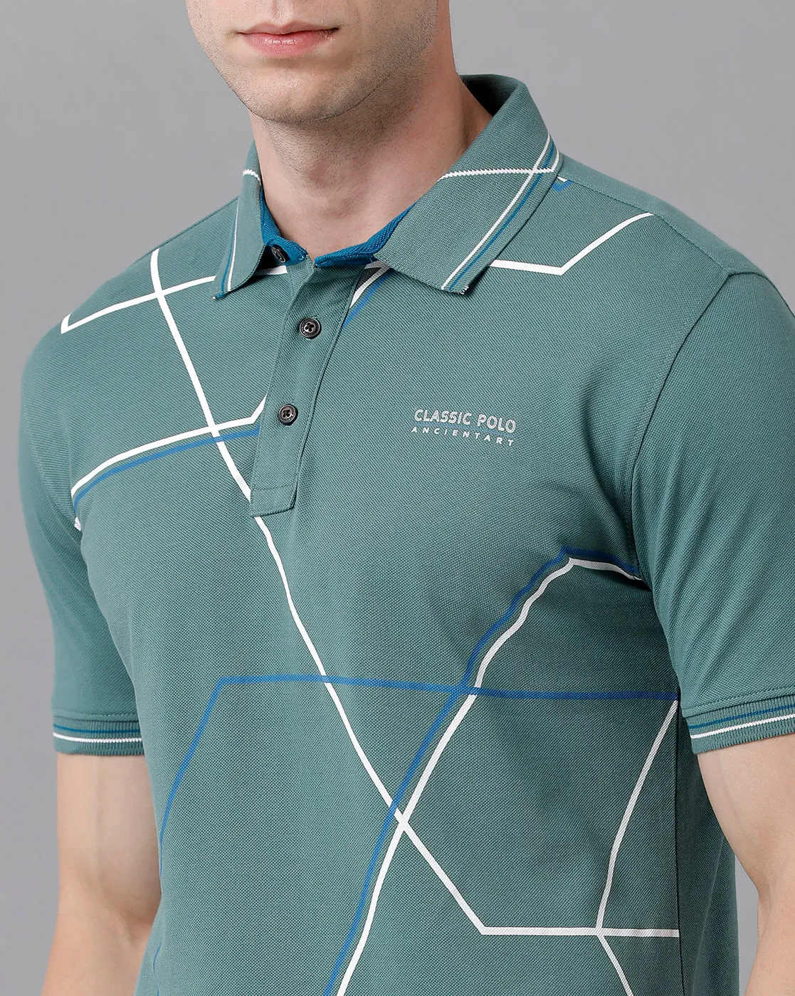Classic Polo Men's Cotton Printed Half Sleeve Slim Fit Polo Neck Green Color T-Shirt | Prm - 704 B