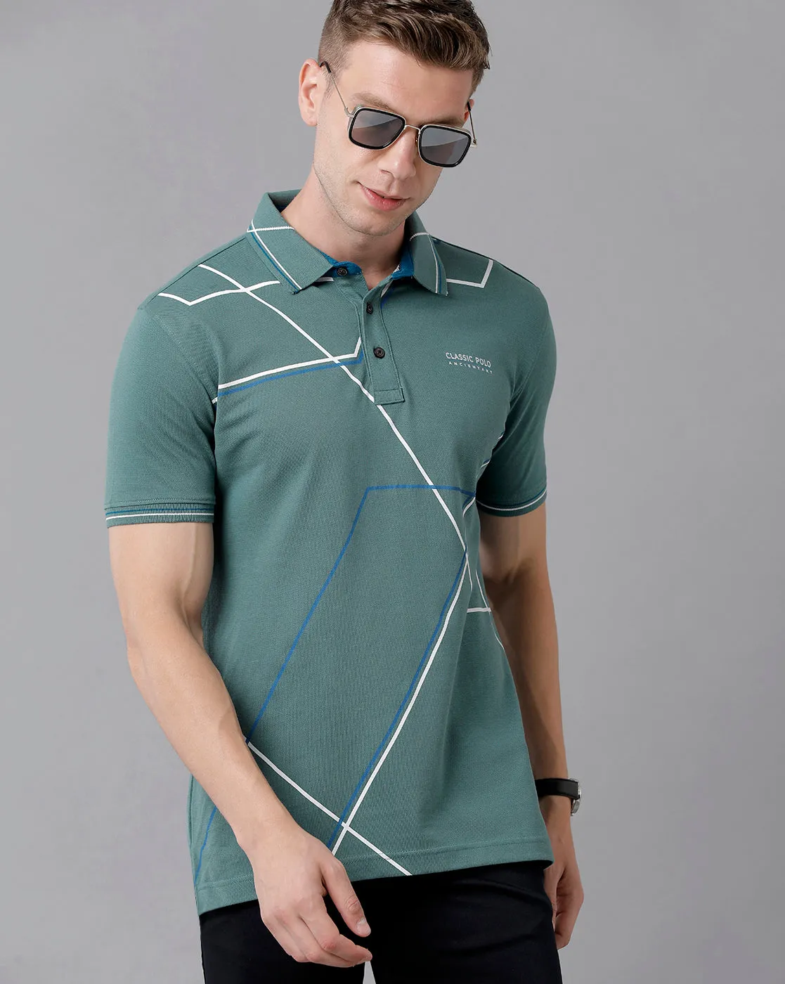 Classic Polo Men's Cotton Printed Half Sleeve Slim Fit Polo Neck Green Color T-Shirt | Prm - 704 B