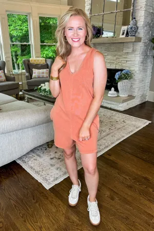 Clay V Neck Mineral Wash Pocketed Romper