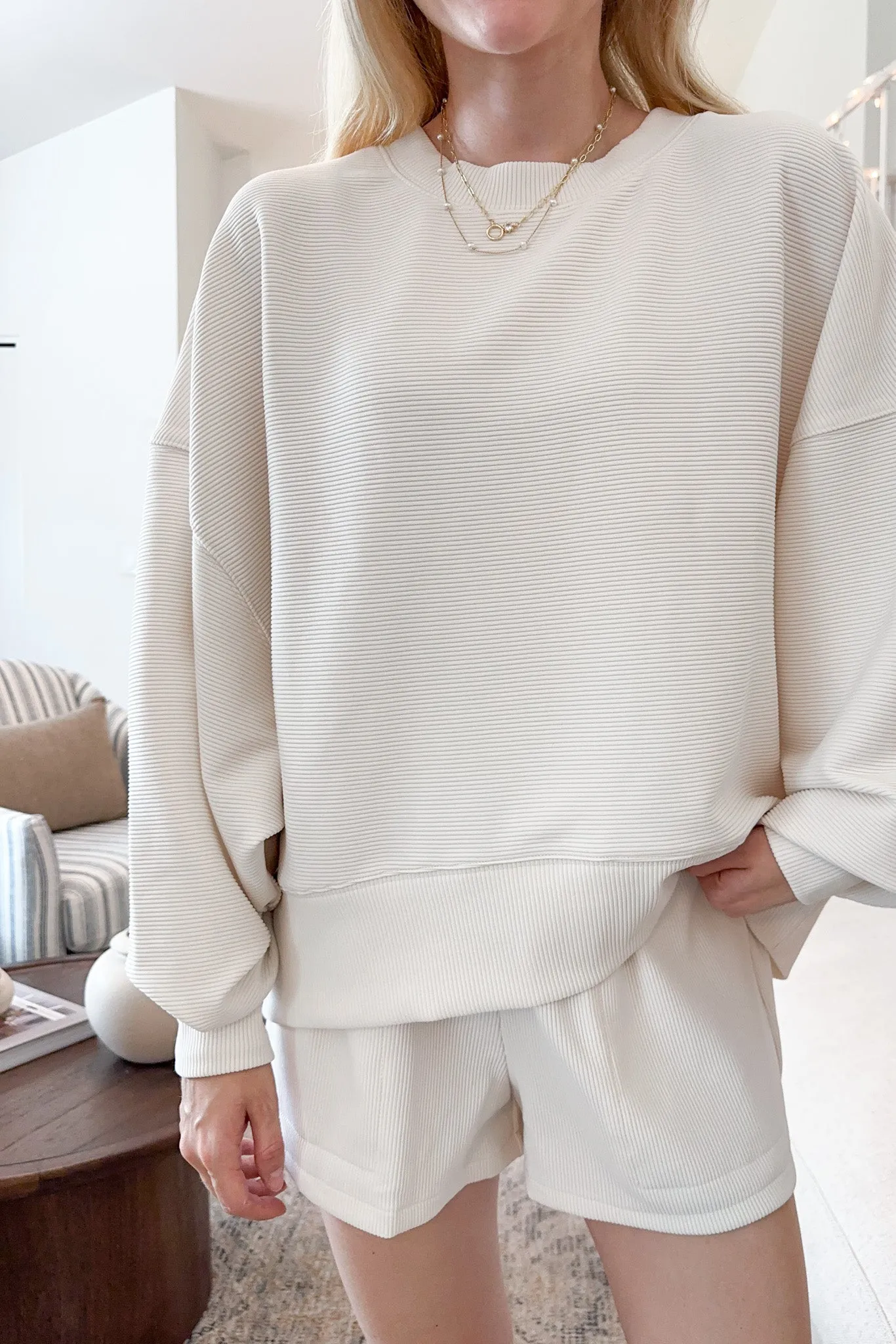 Cosette Lightweight Ribbed Shorts in Ivory