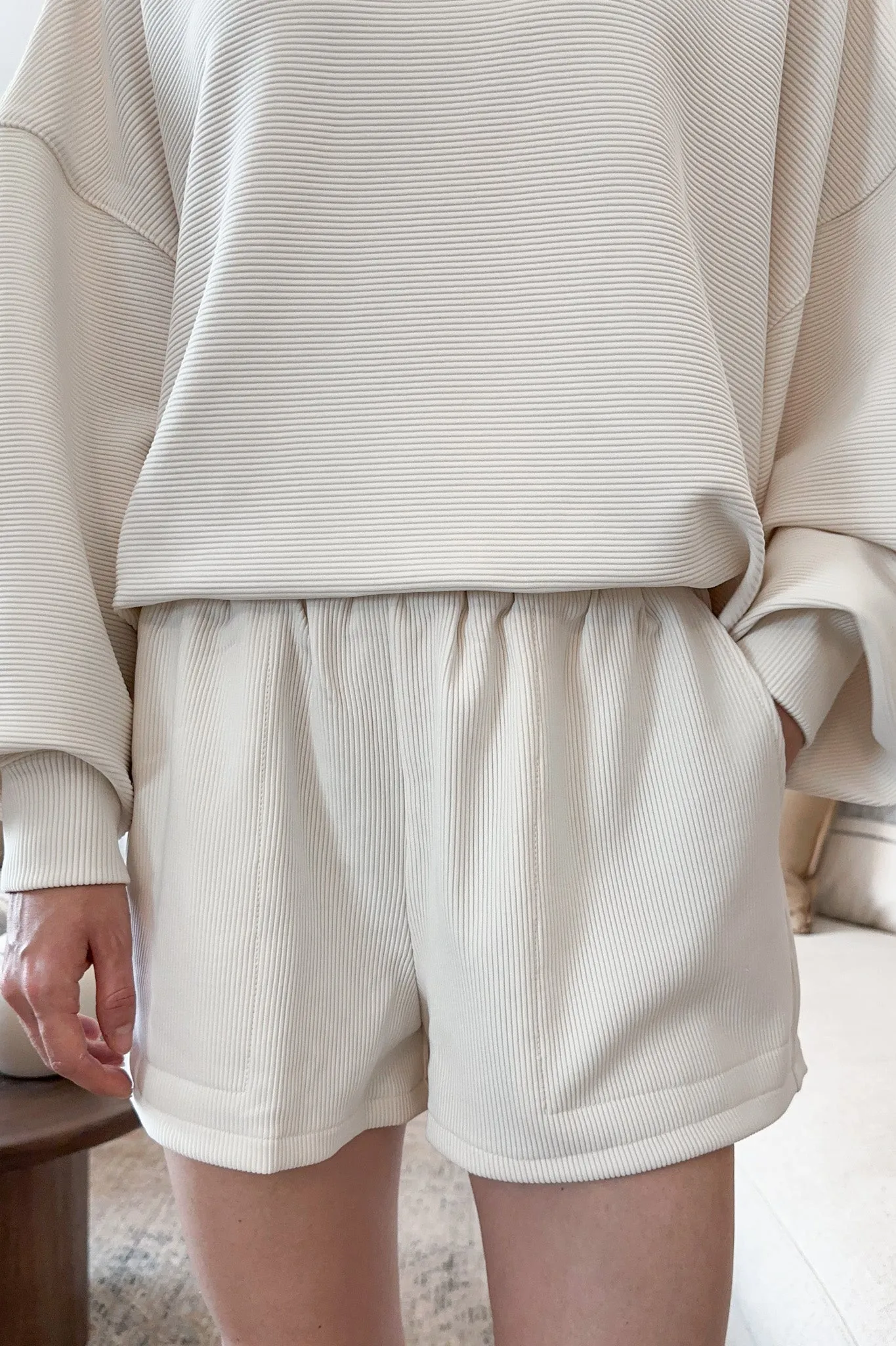 Cosette Lightweight Ribbed Shorts in Ivory