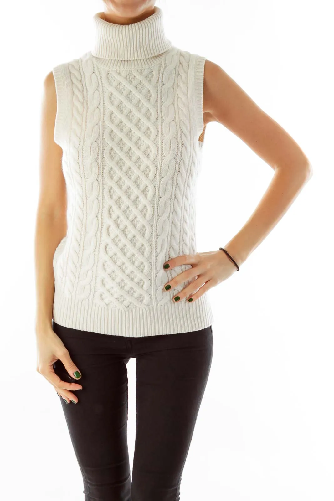 Cream Cashmere Sleeveless Turtleneck
