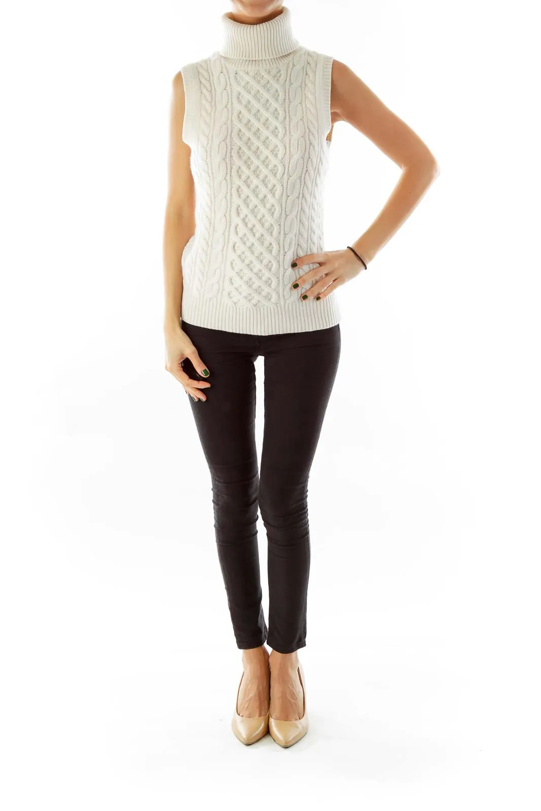 Cream Cashmere Sleeveless Turtleneck
