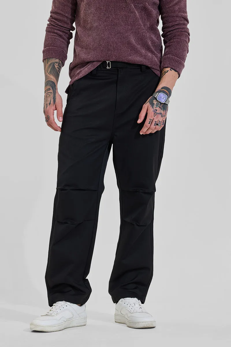 Dark Black Mid Rise Relaxed Fit Parachute Pants