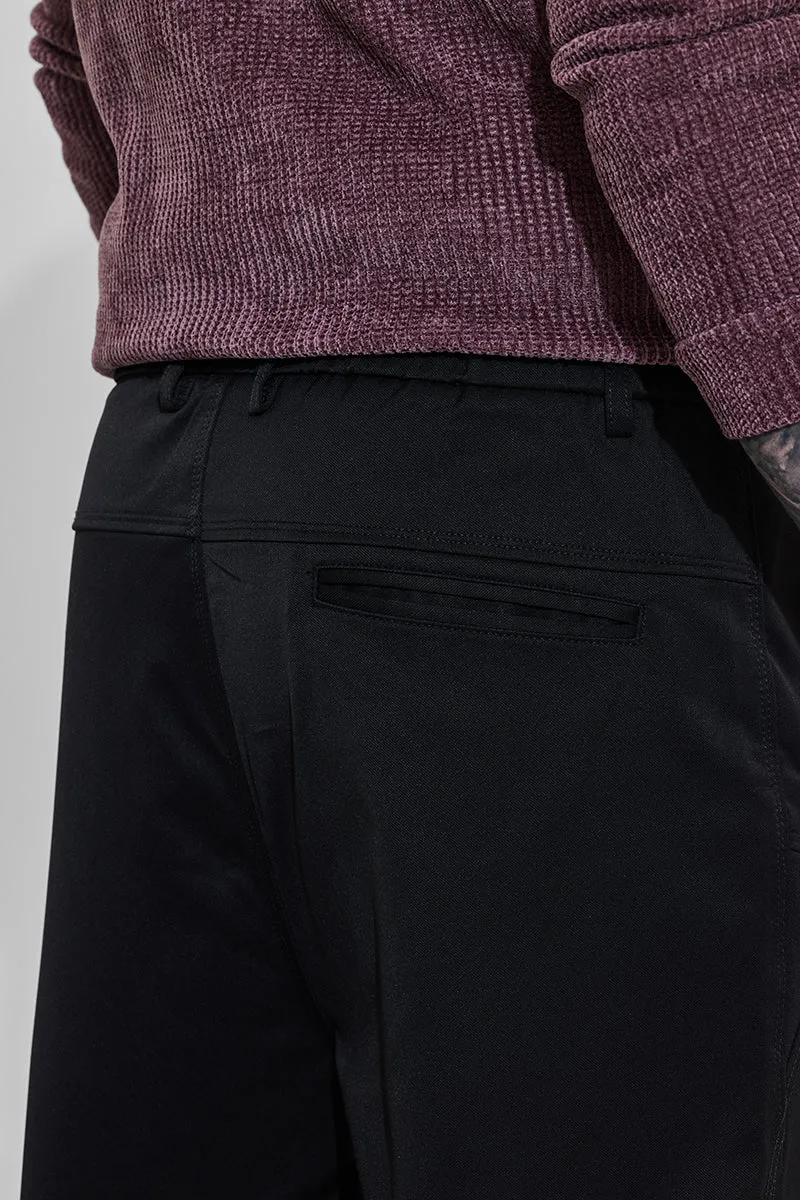 Dark Black Mid Rise Relaxed Fit Parachute Pants