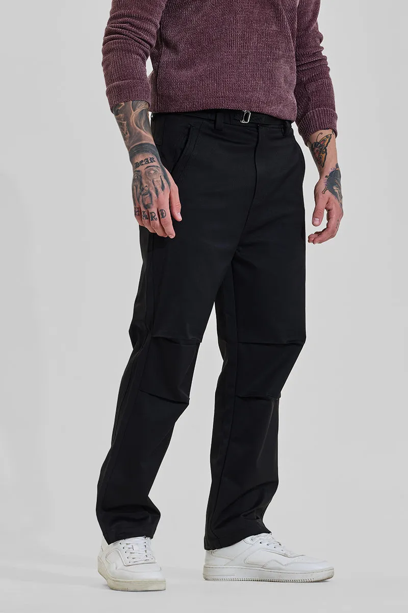 Dark Black Mid Rise Relaxed Fit Parachute Pants