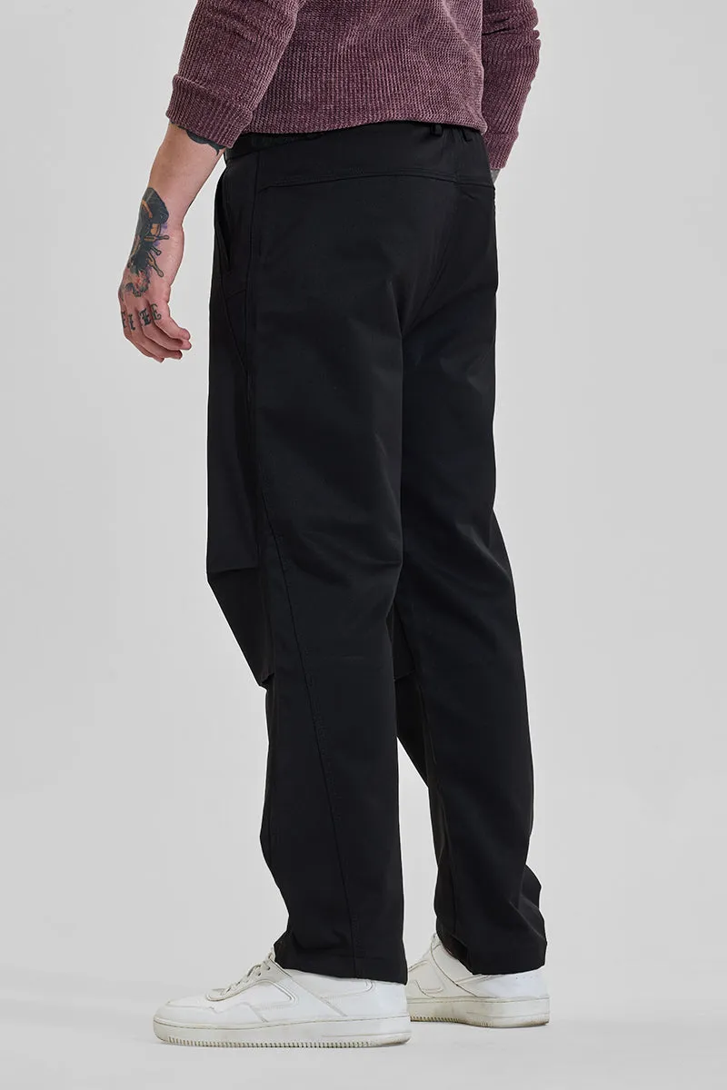 Dark Black Mid Rise Relaxed Fit Parachute Pants