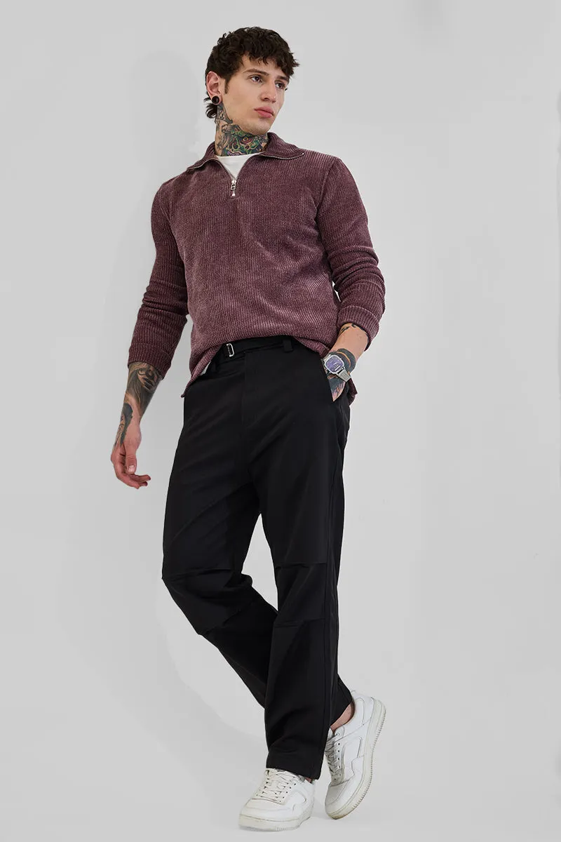 Dark Black Mid Rise Relaxed Fit Parachute Pants