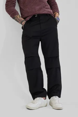 Dark Black Mid Rise Relaxed Fit Parachute Pants