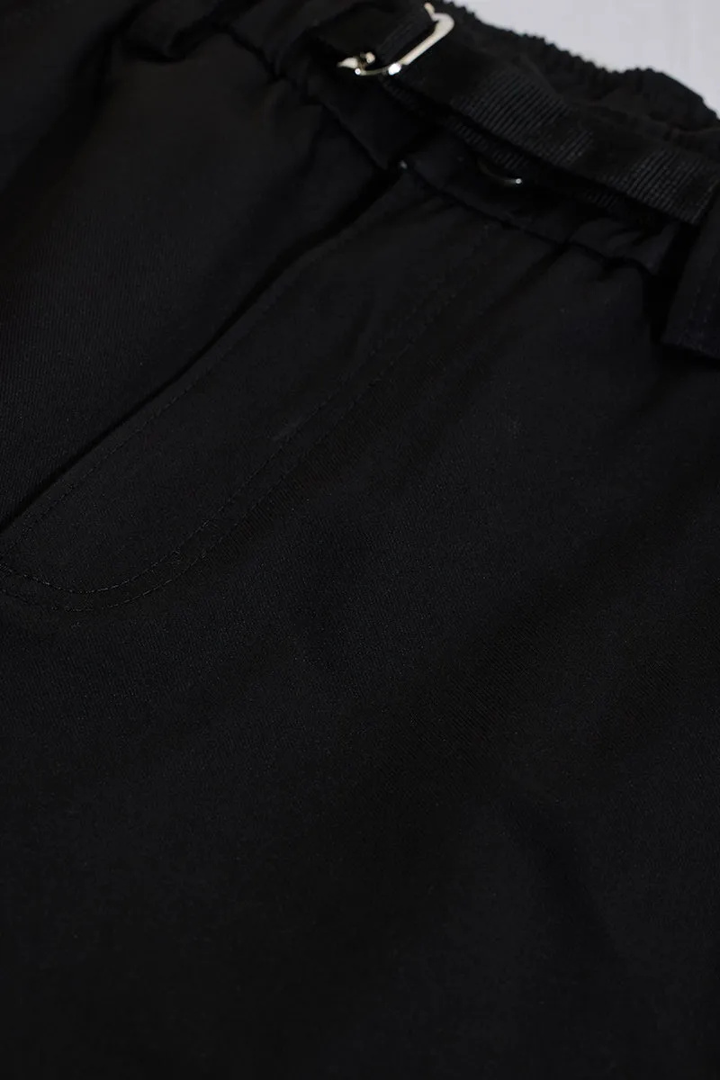Dark Black Mid Rise Relaxed Fit Parachute Pants