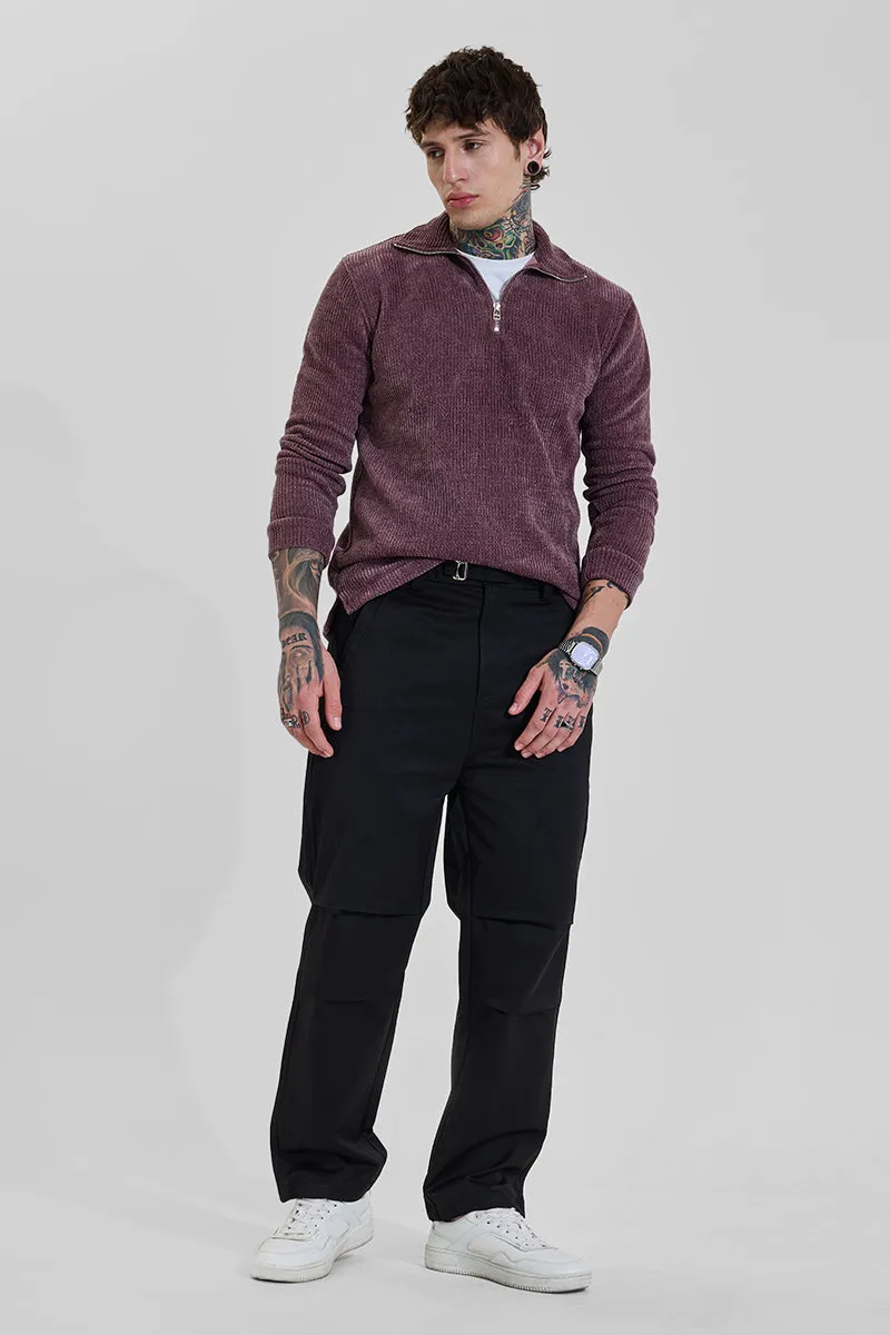Dark Black Mid Rise Relaxed Fit Parachute Pants