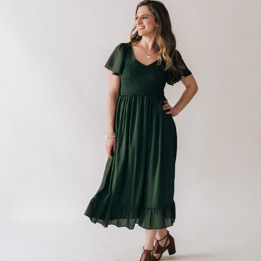 Dark Green Chiffon Dress - Women